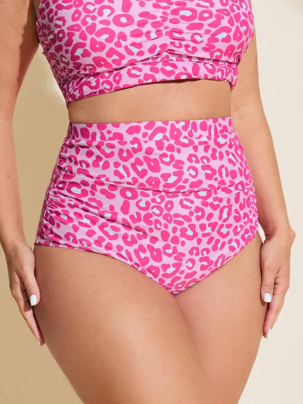 Flirty Leopard Print High Waisted Swim Bottoms made by Bloomchic