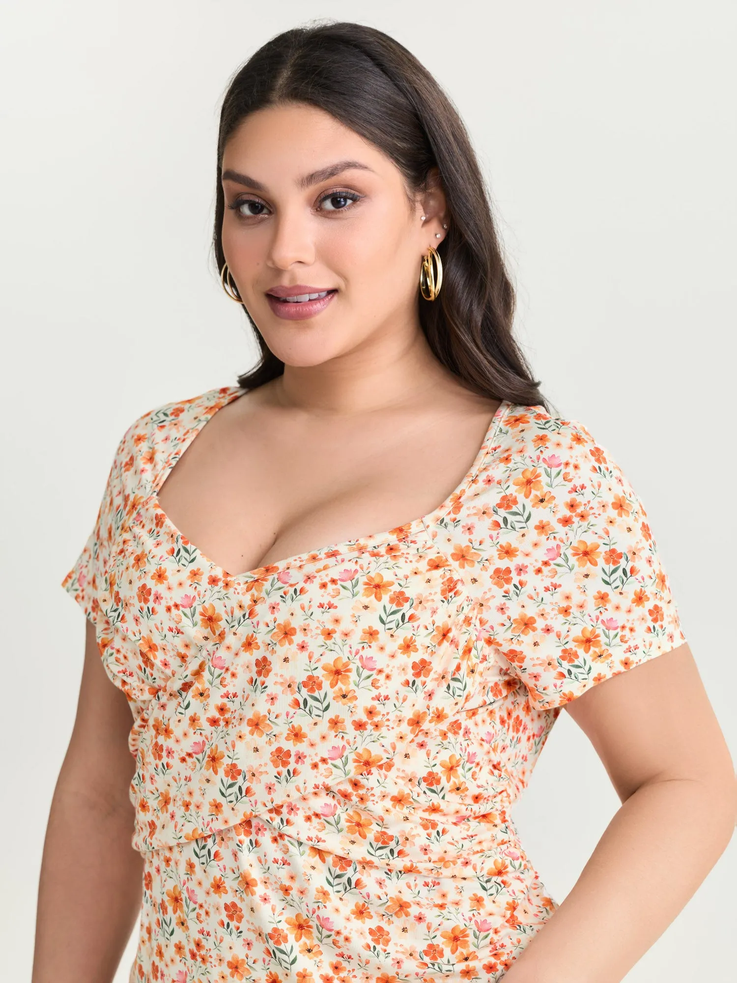 Floral Print Overlap Pleats Knit Top sold by Bloomchic product image thumbnail 2