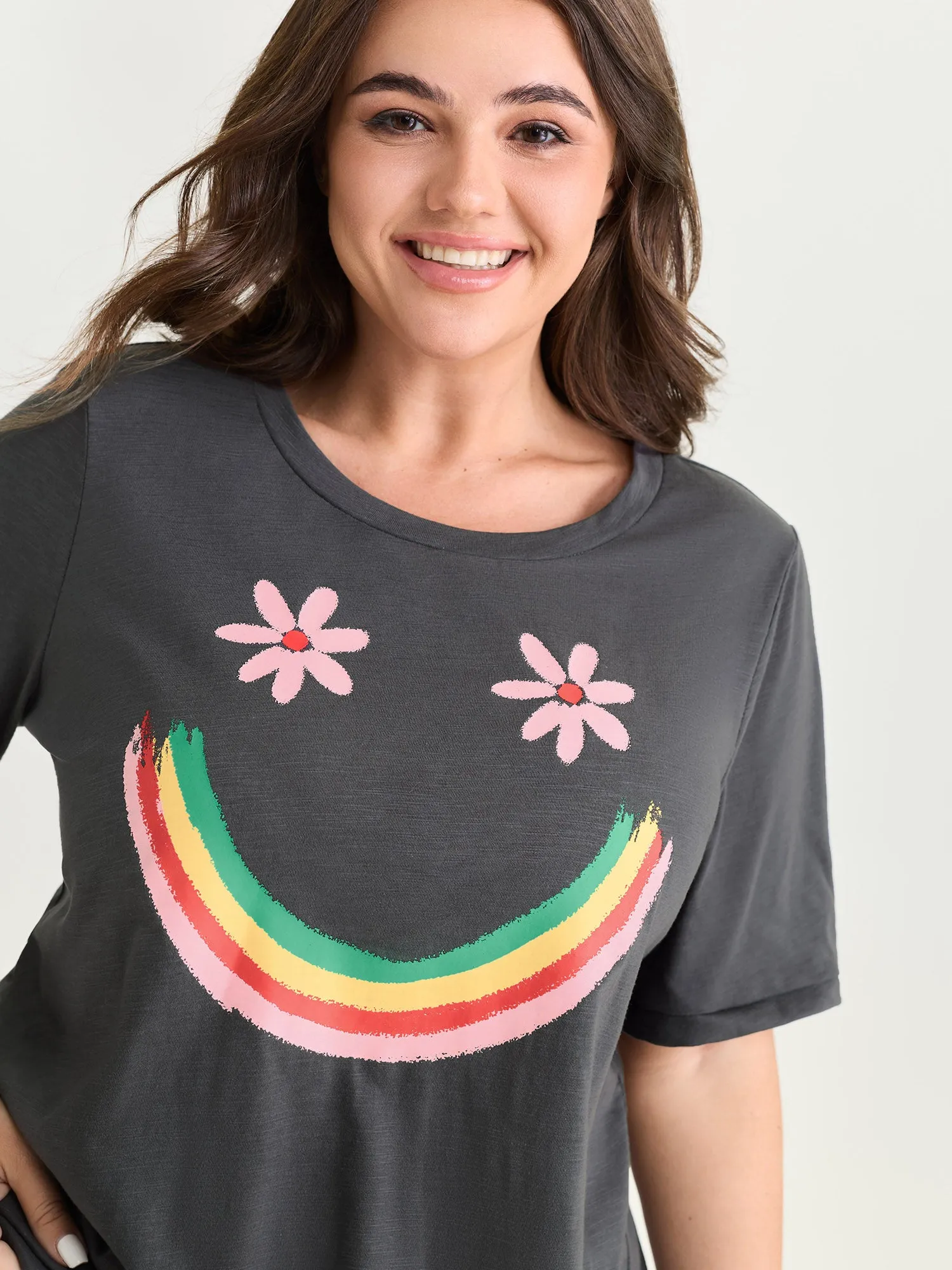 Happy Rainbow Print Round Neck T-Shirt sold by Bloomchic product image thumbnail 2