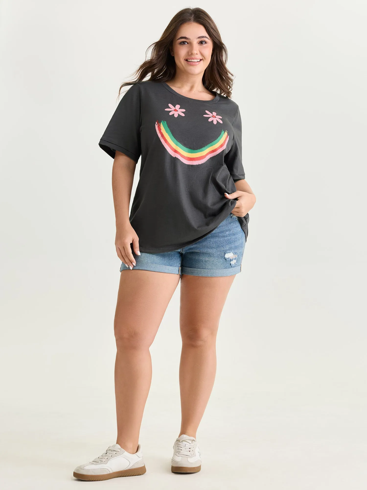Happy Rainbow Print Round Neck T-Shirt sold by Bloomchic product image thumbnail 3