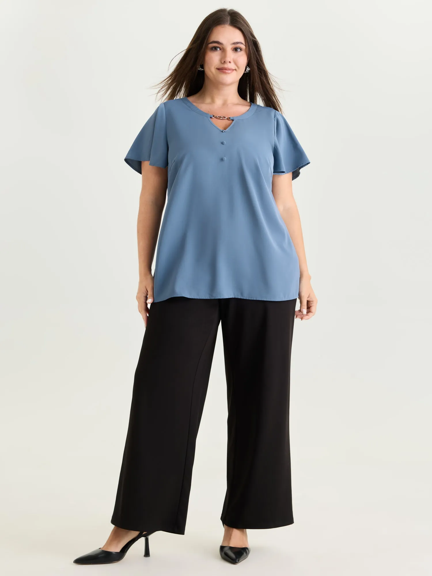 Button Detail Metal Loop Neckline Blouse sold by Bloomchic product image thumbnail 3