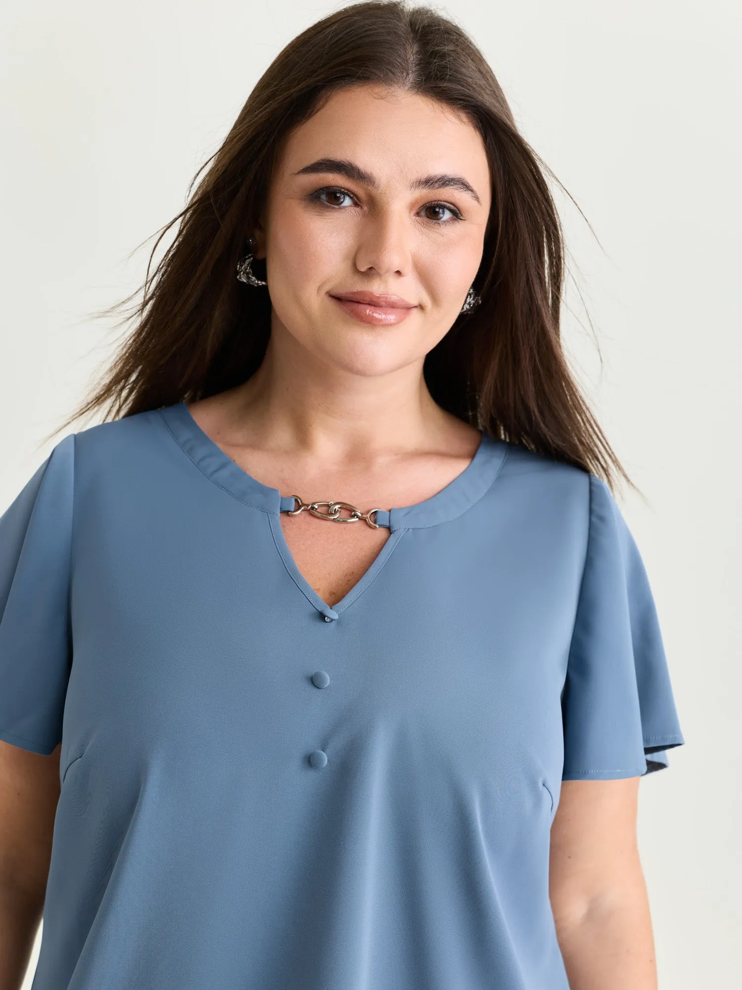 Button Detail Metal Loop Neckline Blouse sold by Bloomchic product image thumbnail 2