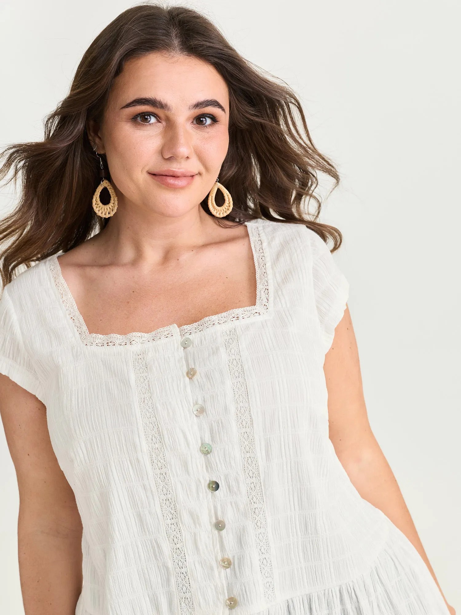 Lace Trim Sheer Ruffled Hem Blouse sold by Bloomchic product image thumbnail 2