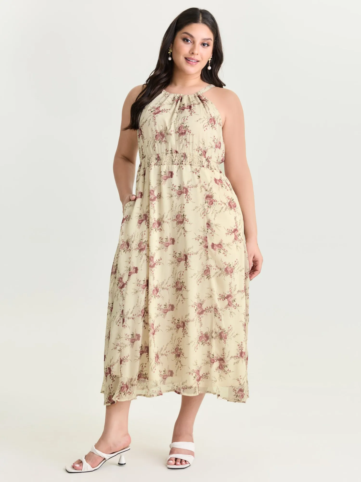 Romantic Floral Print Halter Neckline Maxi Dress sold by Bloomchic