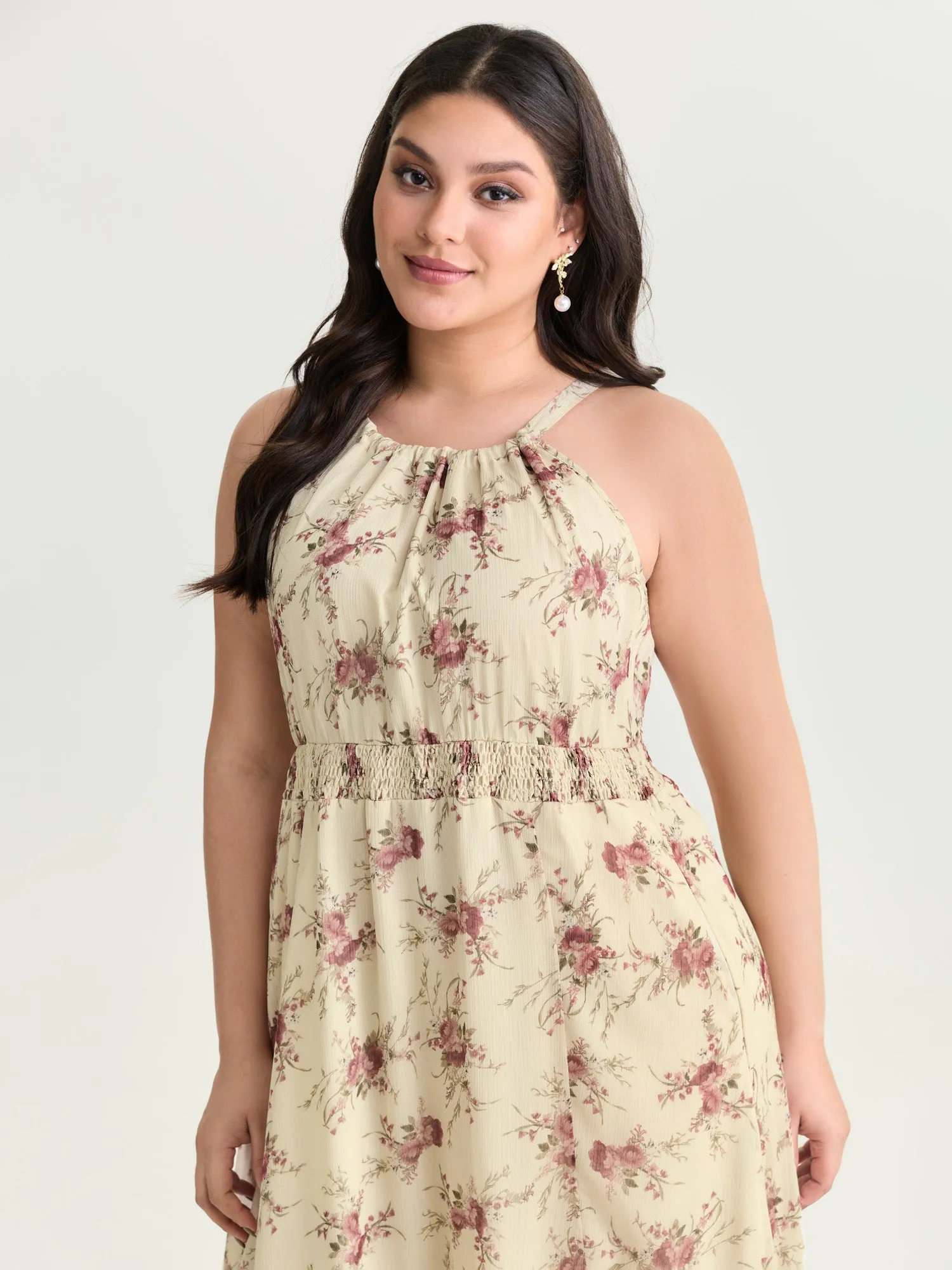 Romantic Floral Print Halter Neckline Maxi Dress sold by Bloomchic product image thumbnail 2