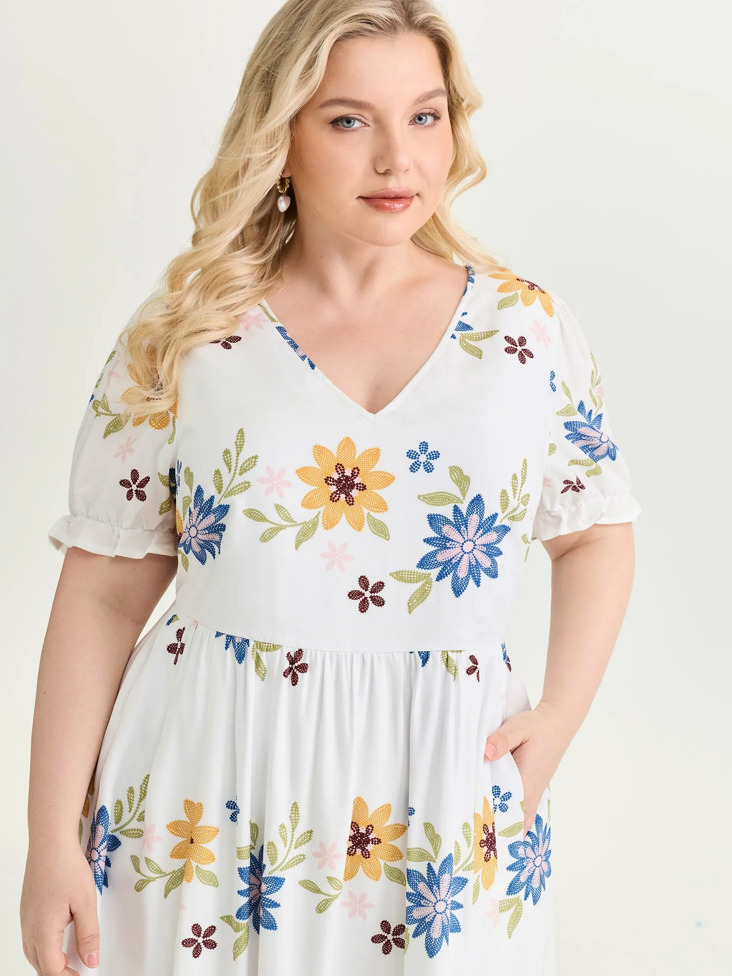 Large Floral Print Fit And Flare Midi Dress sold by Bloomchic product image thumbnail 2