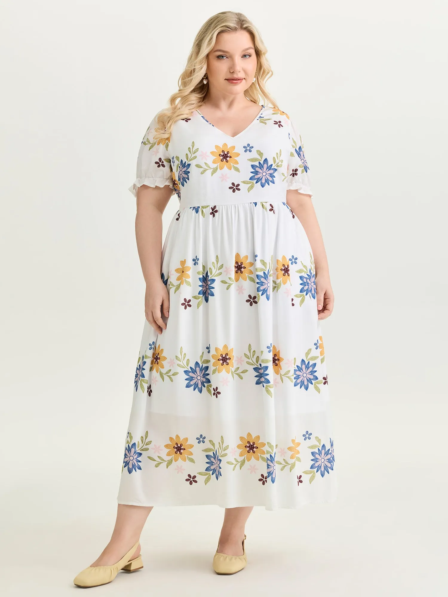 Large Floral Print Fit And Flare Midi Dress sold by Bloomchic