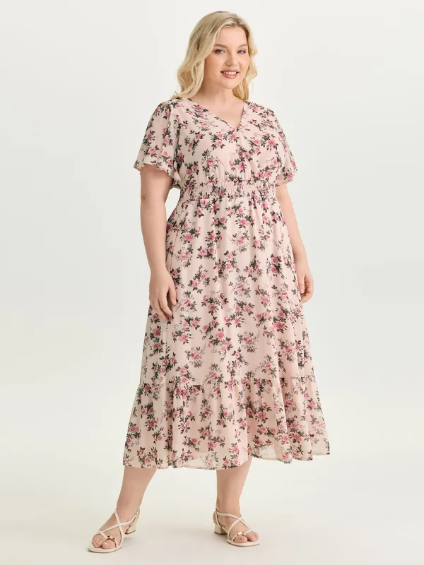Floral Print Shirred Waist Maxi Dress made by Bloomchic