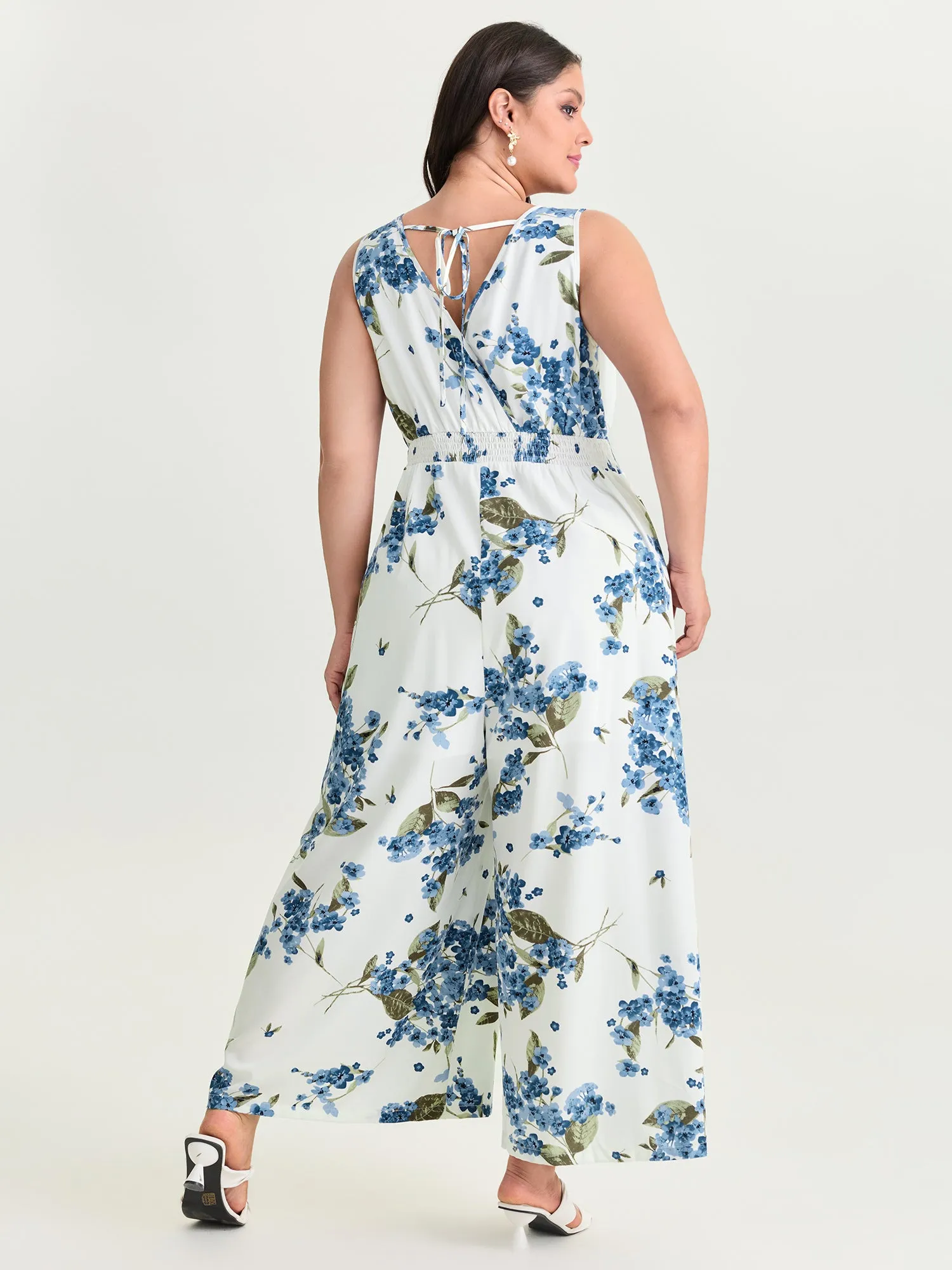 Large Floral Print Shirred Waist Jumpsuit sold by Bloomchic product image thumbnail 3