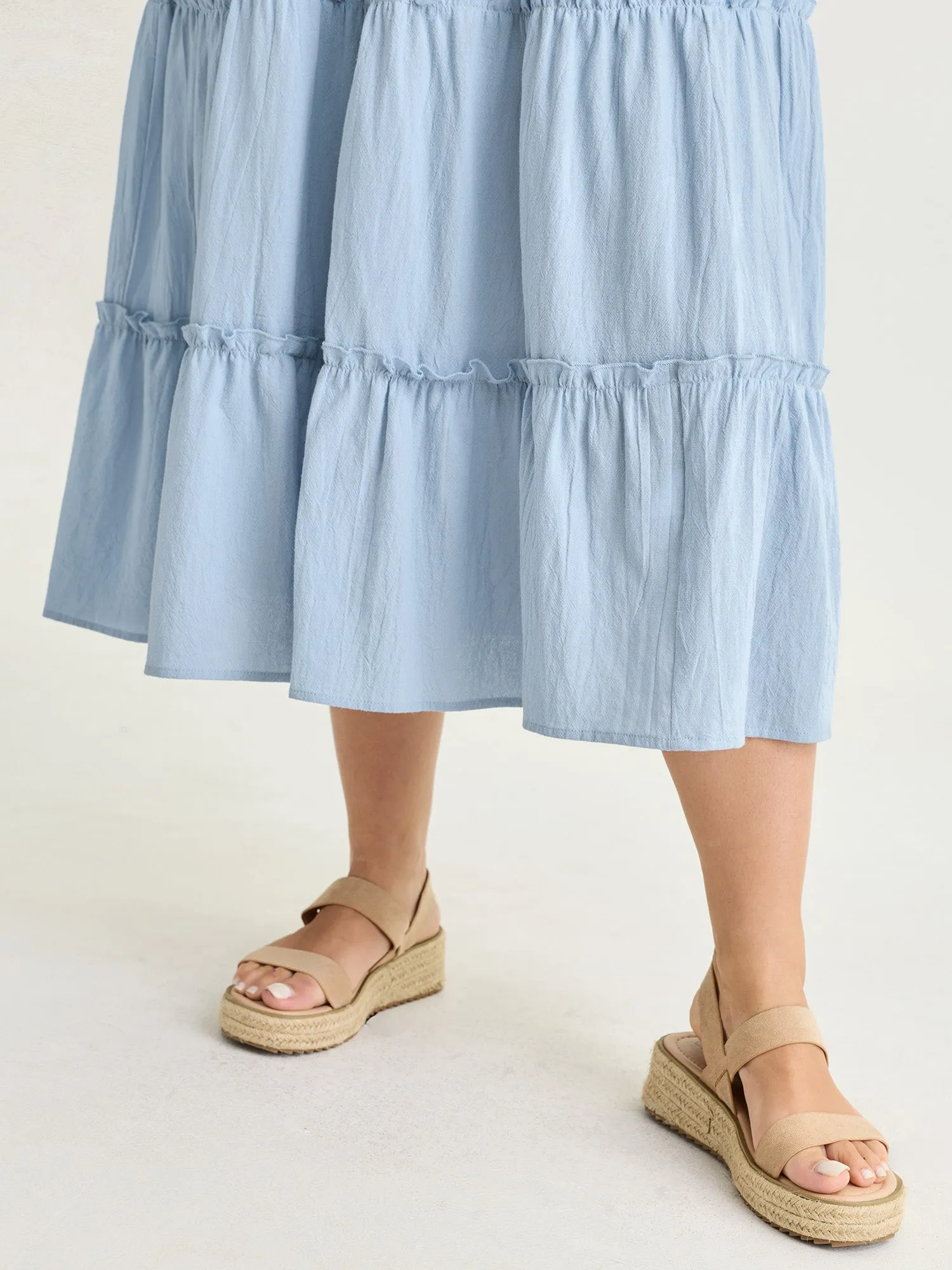 Cotton Shirred Bodice Ruffled Straps Plain Maxi Dress sold by Bloomchic product image thumbnail 4