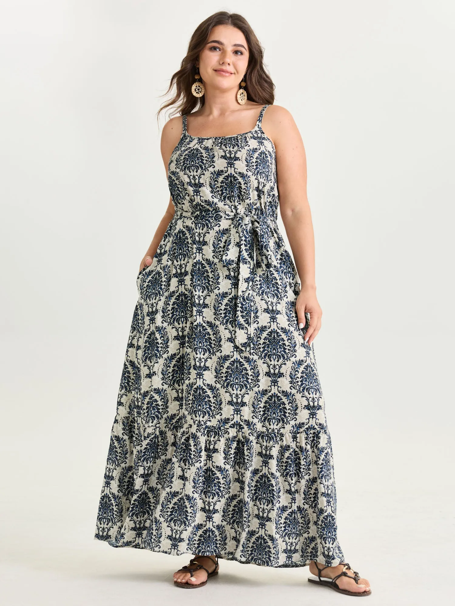 Supersoft Damask Print Waist-Tie Maxi Dress sold by Bloomchic