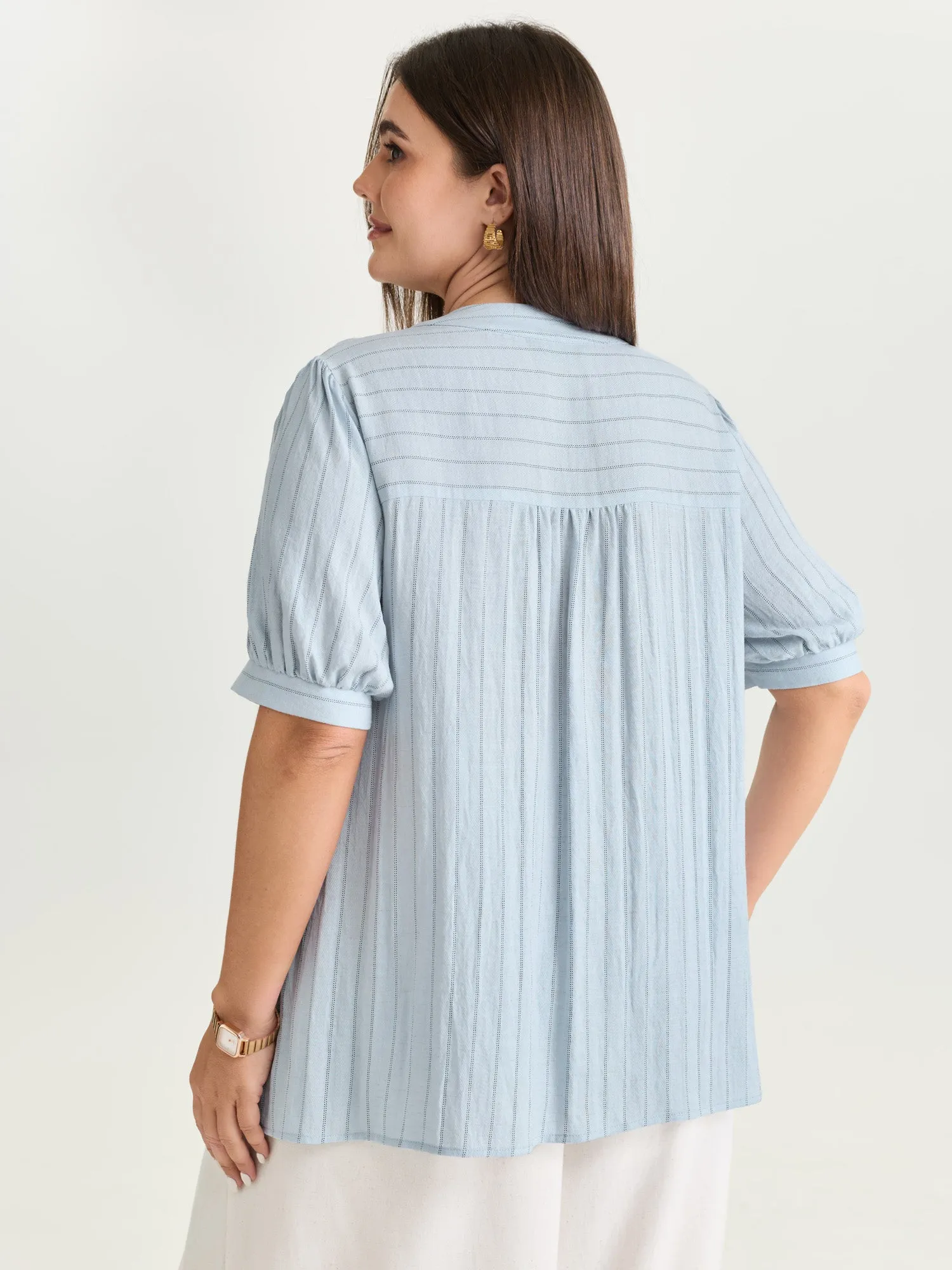 Cotton Bowknot Neckline Button-Down Blouse sold by Bloomchic product image thumbnail 5