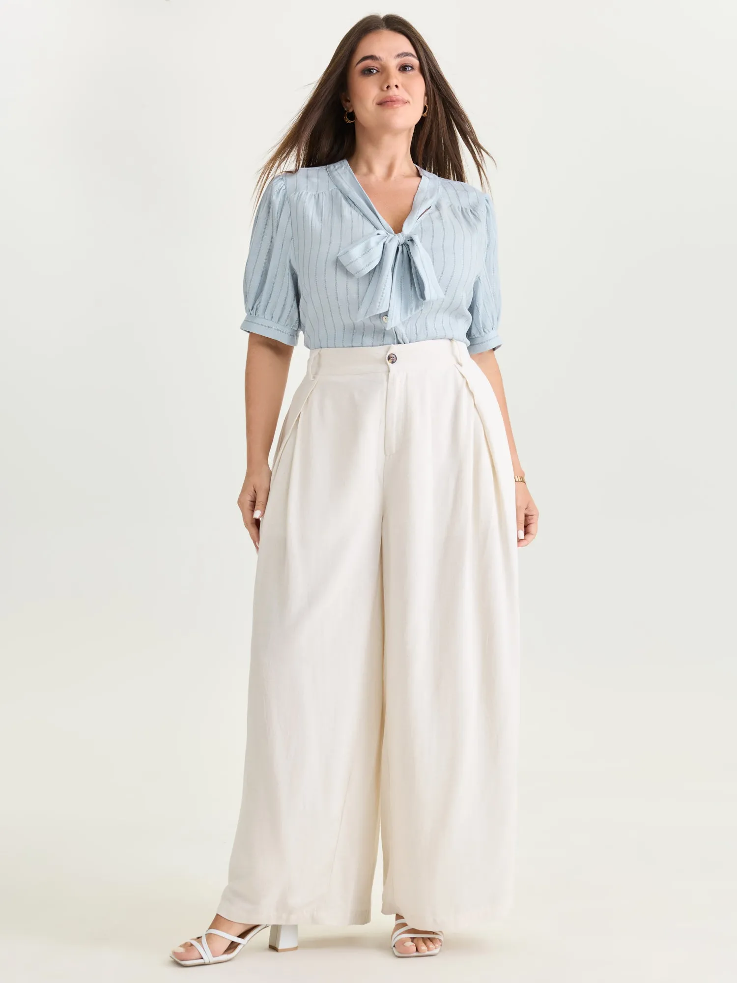 Cotton Bowknot Neckline Button-Down Blouse sold by Bloomchic product image thumbnail 2