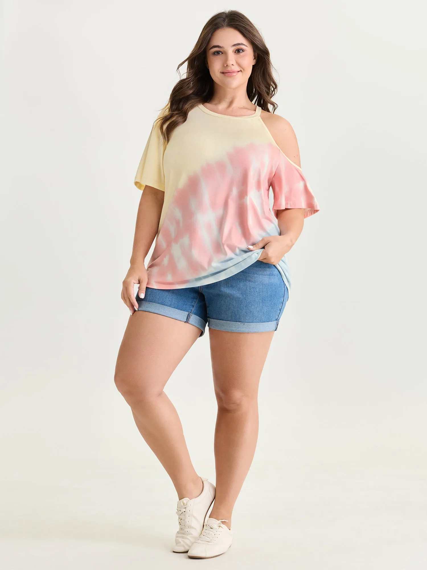 Supersoft Color Gradient Cut-Out Shoulder T-Shirt sold by Bloomchic product image thumbnail 3