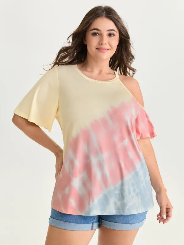 Supersoft Color Gradient Cut-Out Shoulder T-Shirt made by Bloomchic