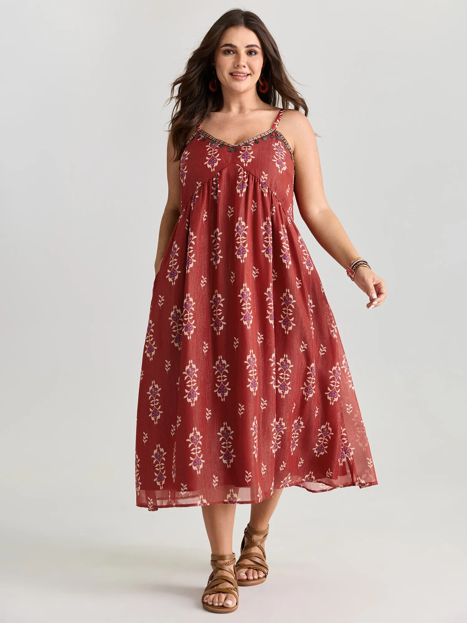 Geometric Print Tassel Cami Maxi Dress sold by Bloomchic