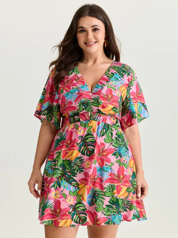 Bright Floral Print Built-In Shorts Mini Dress made by Bloomchic