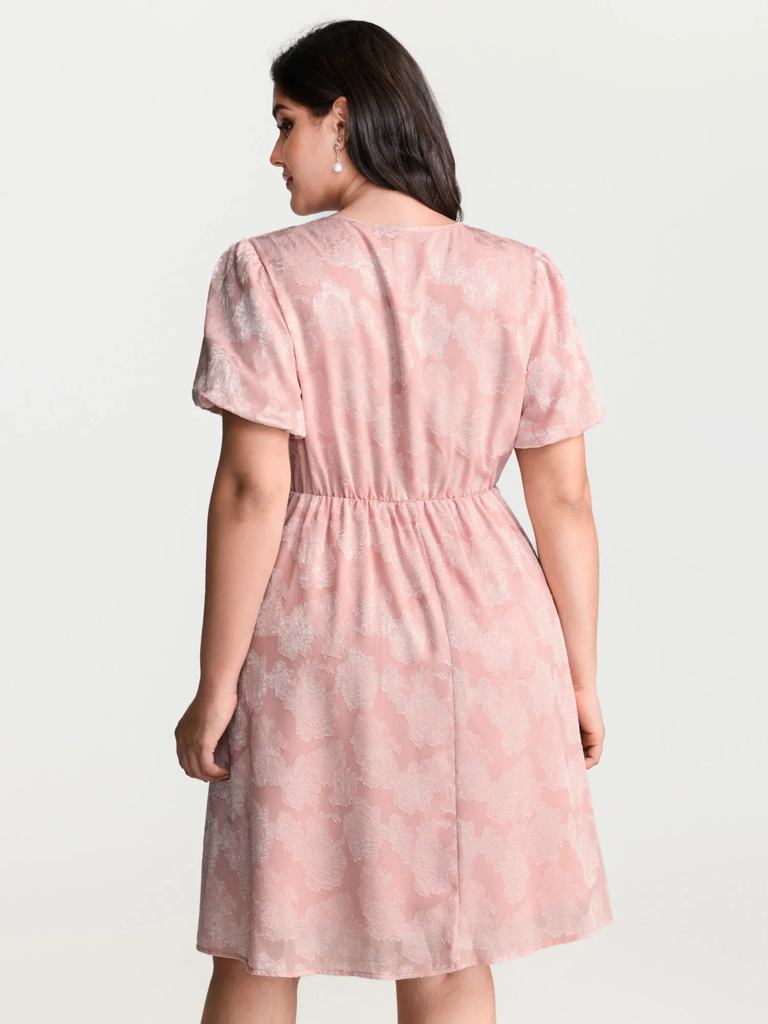 Floral Textured Bubble Sleeve Mini Dress sold by Bloomchic product image thumbnail 4