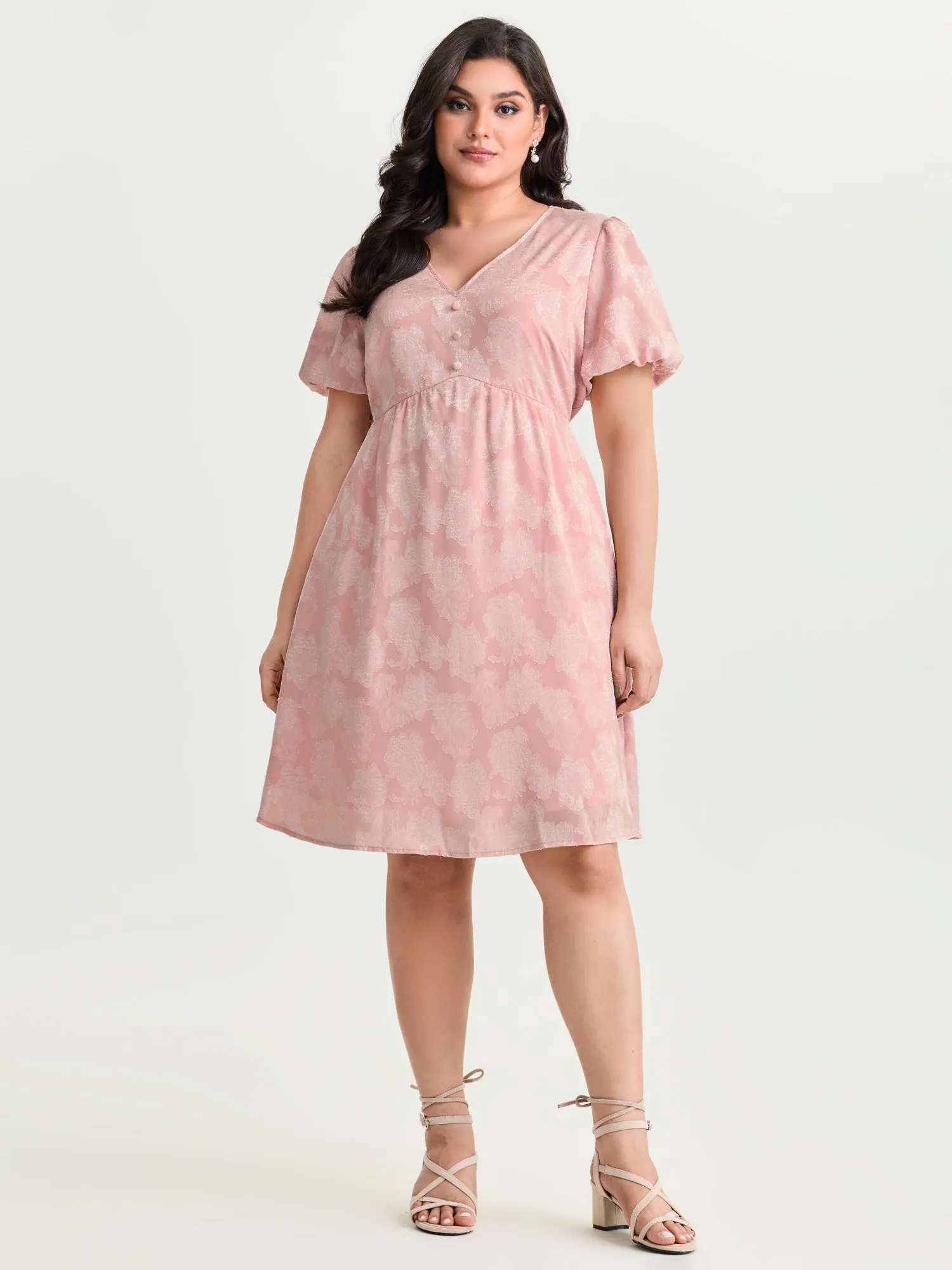 Floral Textured Bubble Sleeve Mini Dress sold by Bloomchic product image thumbnail 3