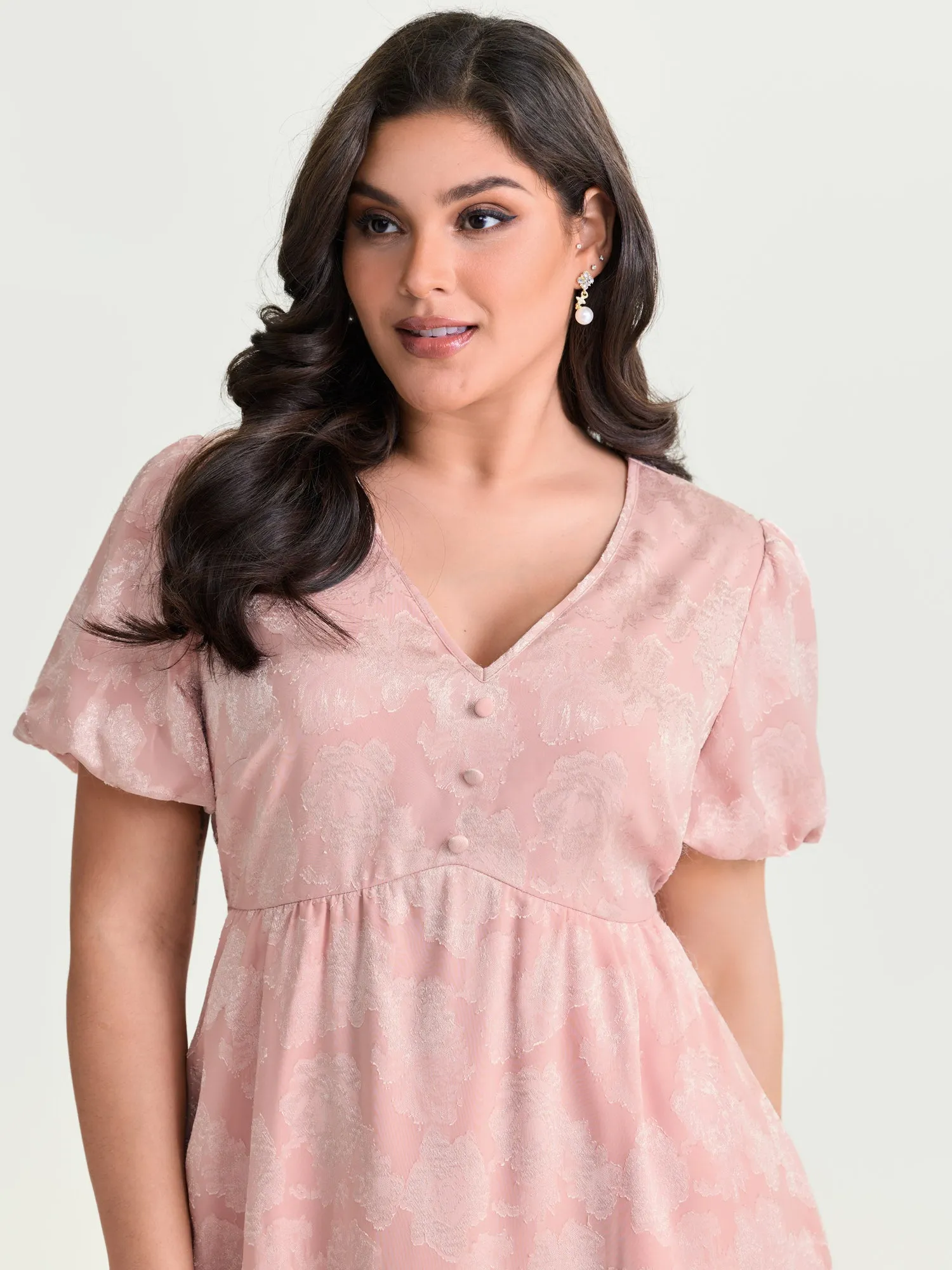 Floral Textured Bubble Sleeve Mini Dress sold by Bloomchic product image thumbnail 2