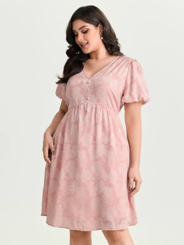 Floral Textured Bubble Sleeve Mini Dress made by Bloomchic