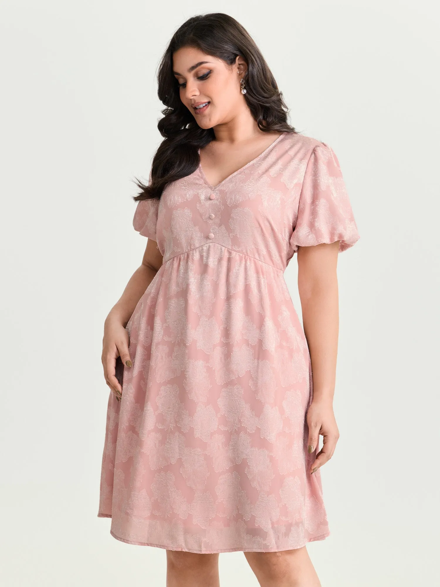Floral Textured Bubble Sleeve Mini Dress sold by Bloomchic