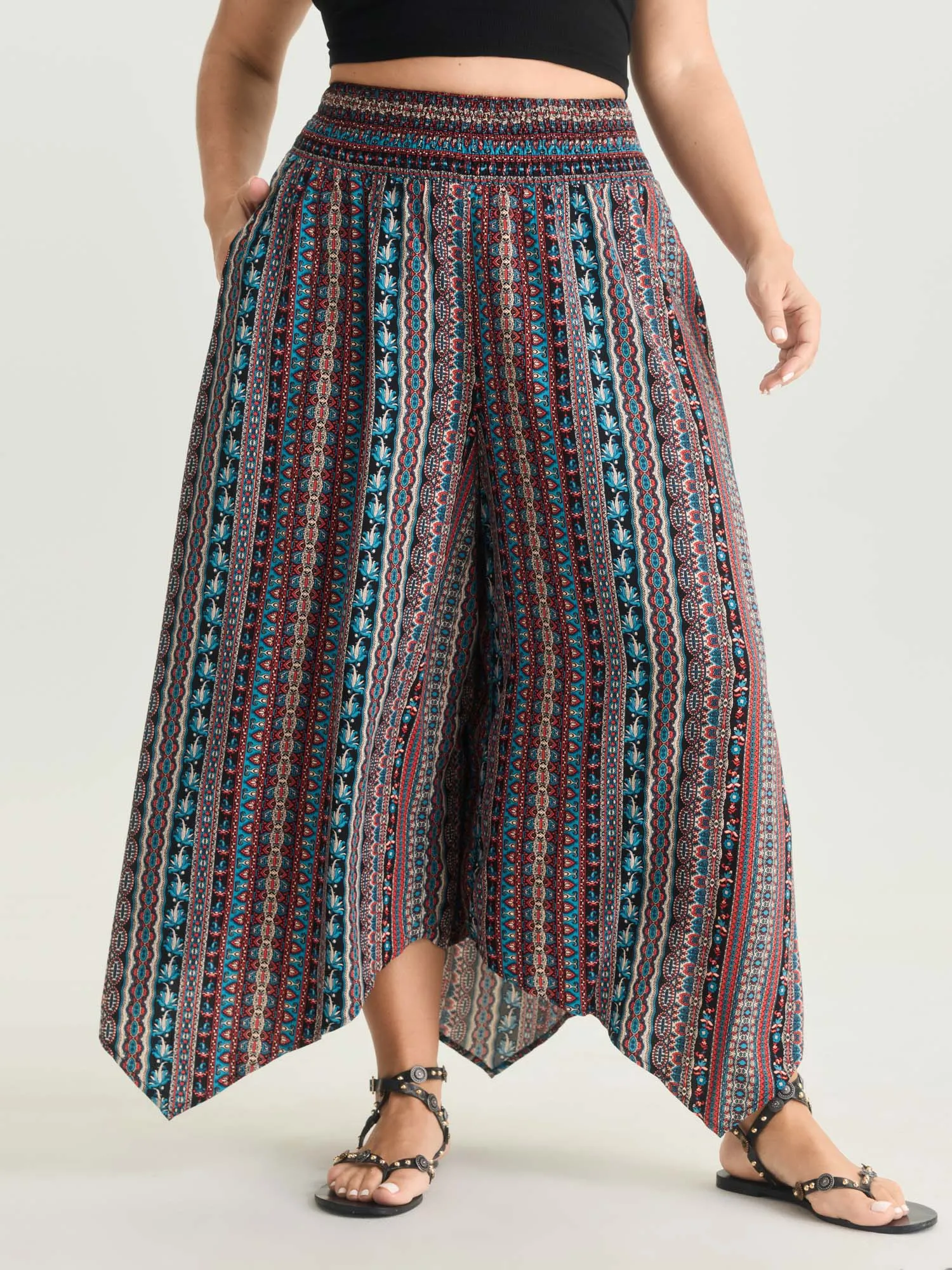 Shirred Colorful Asymmetric Hem Pants sold by Bloomchic product image thumbnail 2