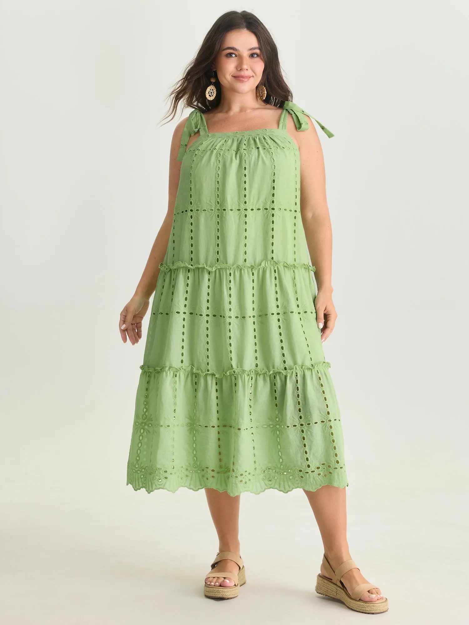 Cut Out Textured Shoulder Ties Midi Dress sold by Bloomchic product image thumbnail 3