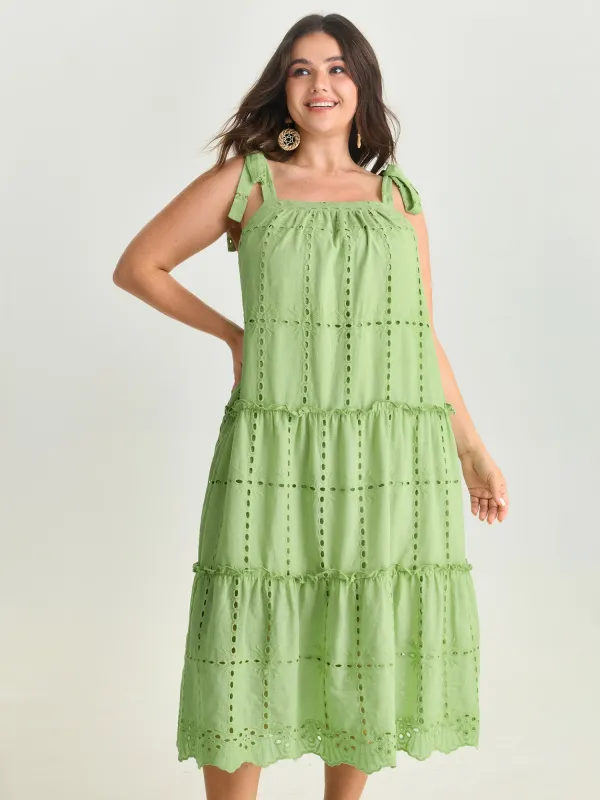 Cut Out Textured Shoulder Ties Midi Dress made by Bloomchic