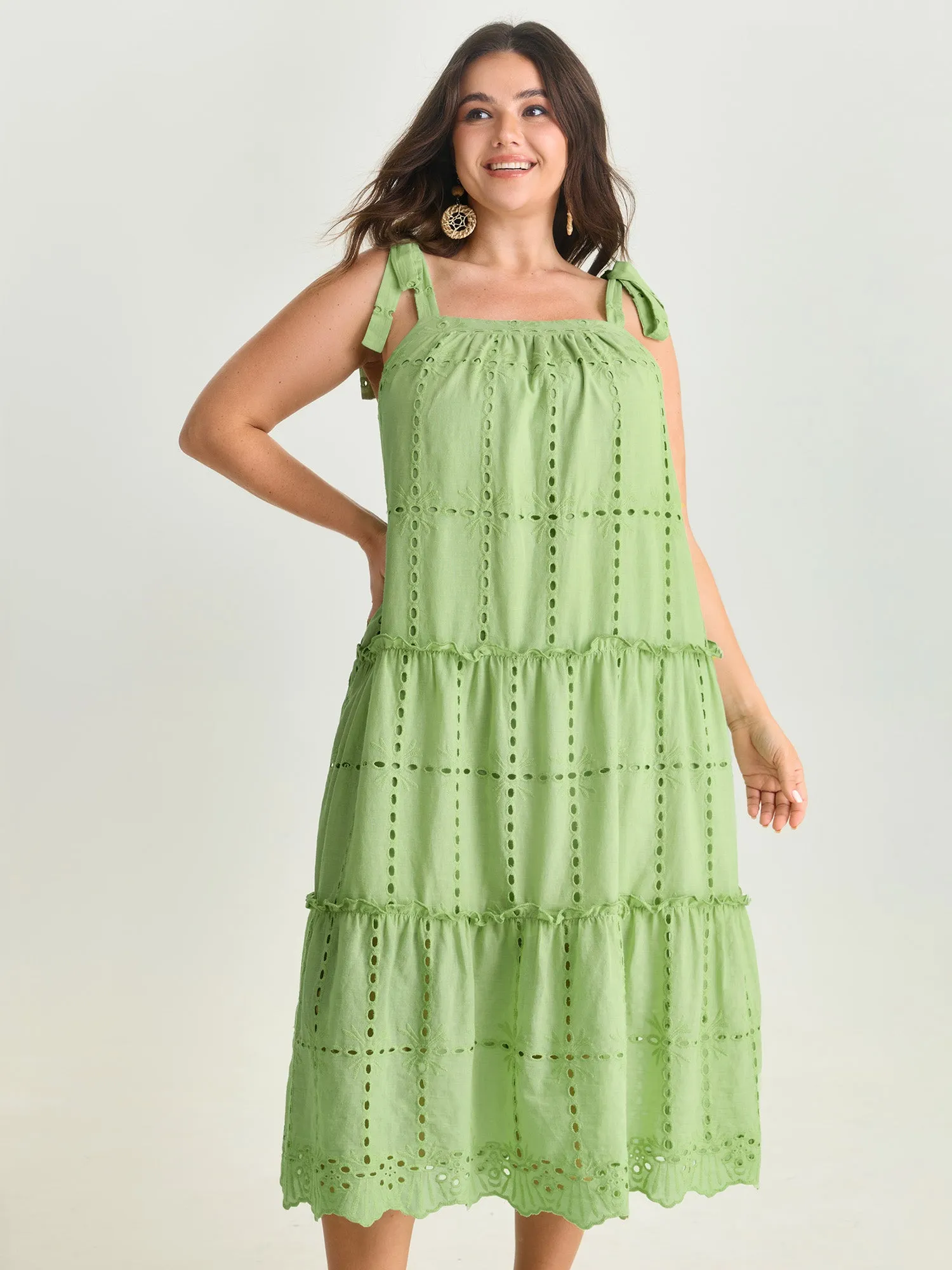 Cut Out Textured Shoulder Ties Midi Dress sold by Bloomchic