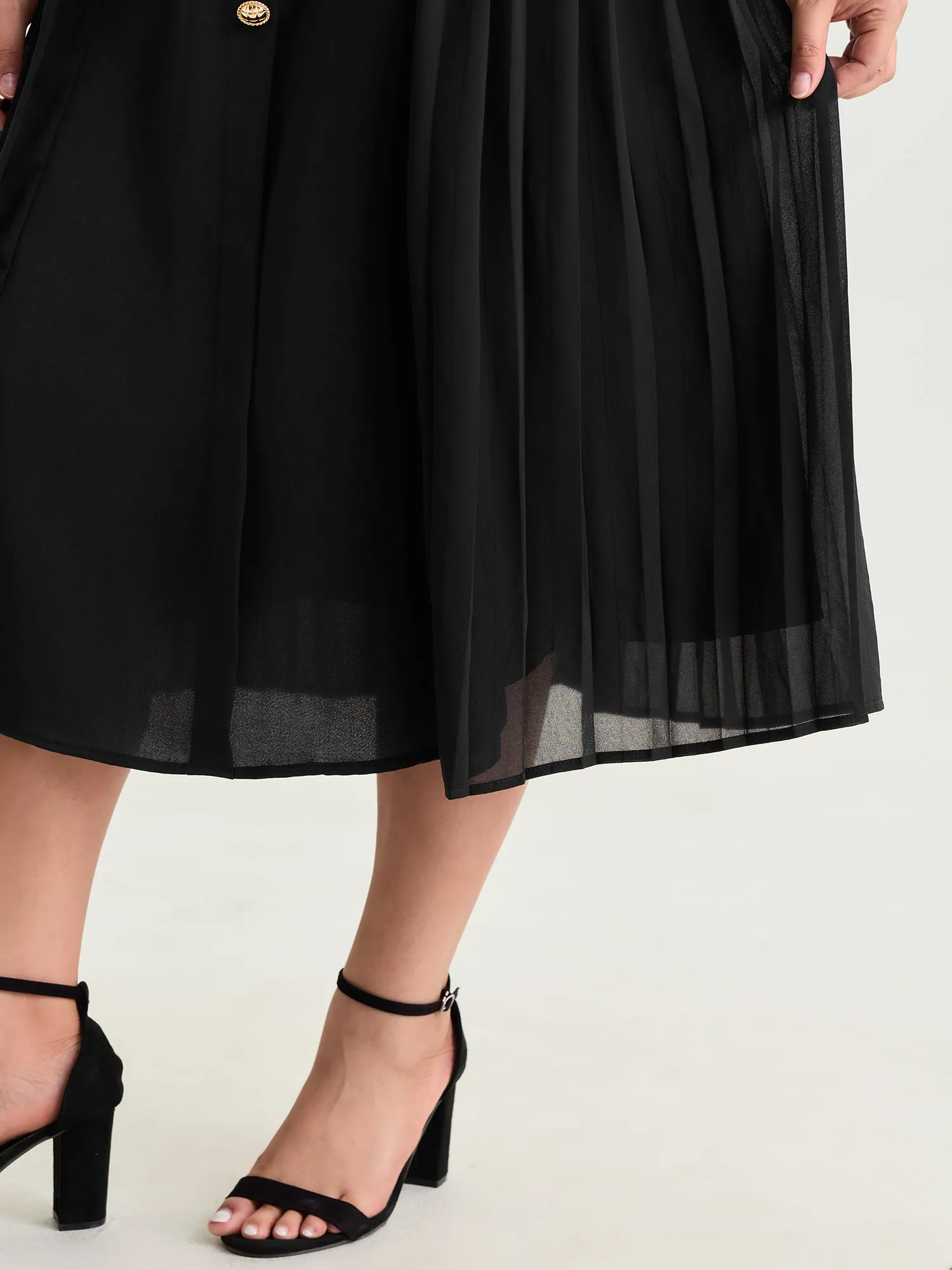 Button Detail Pleated Waist Midi Dress sold by Bloomchic product image thumbnail 3