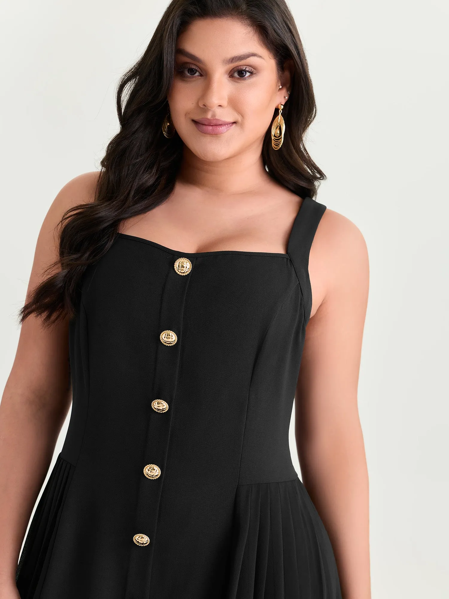 Button Detail Pleated Waist Midi Dress sold by Bloomchic product image thumbnail 2