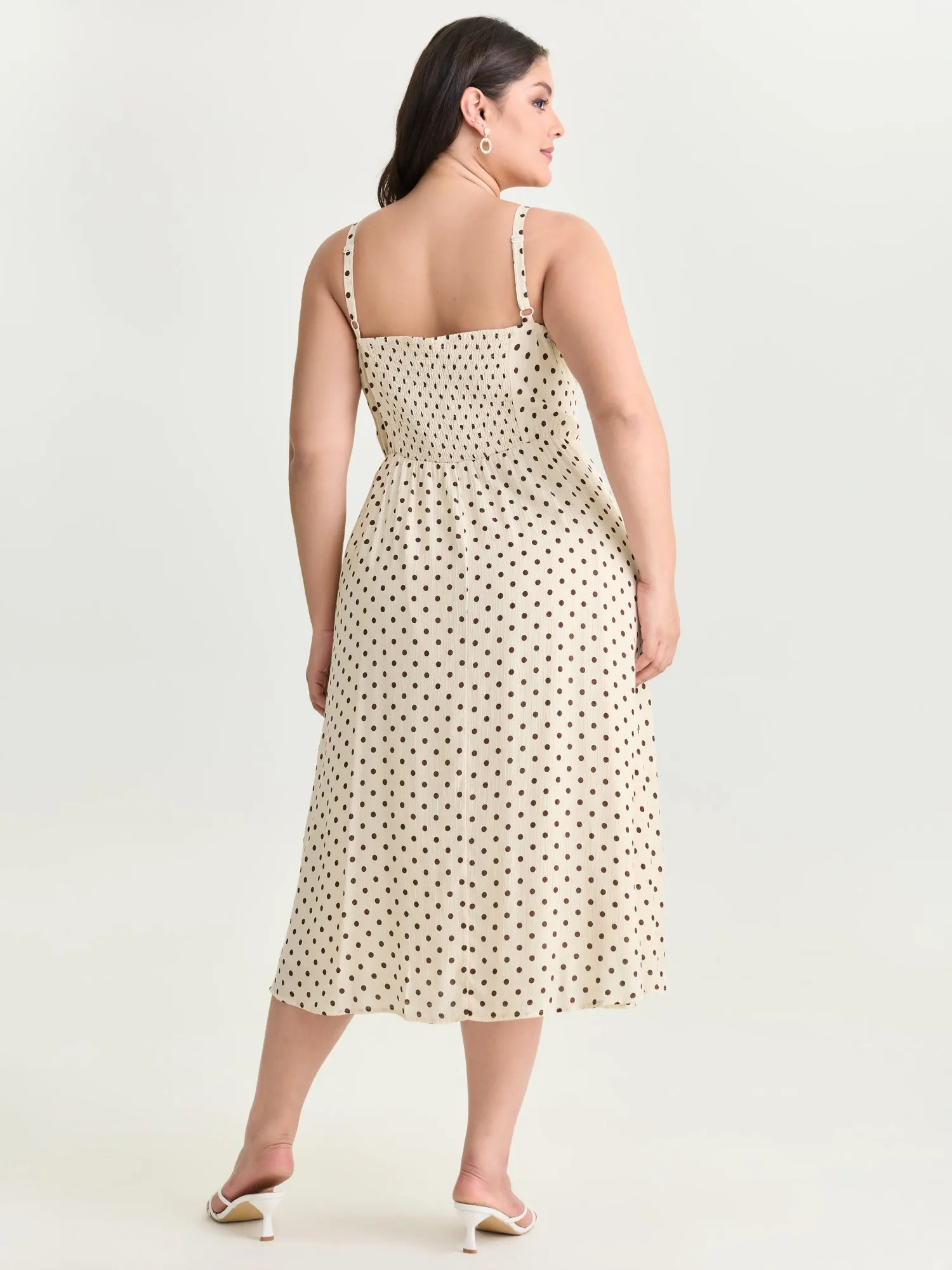 Polka Dots Triangular Waist Shirred Midi Dress sold by Bloomchic product image thumbnail 4