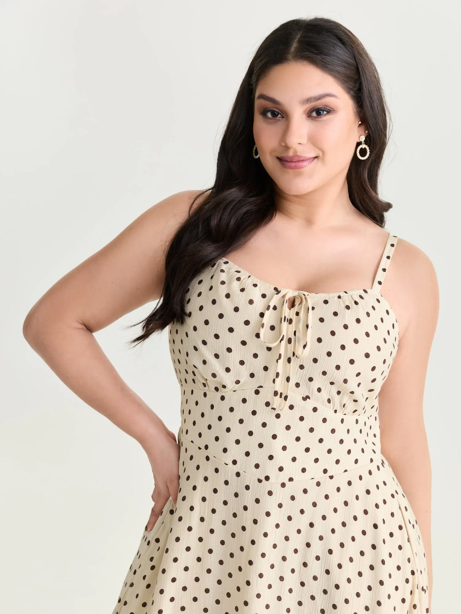 Polka Dots Triangular Waist Shirred Midi Dress sold by Bloomchic product image thumbnail 2