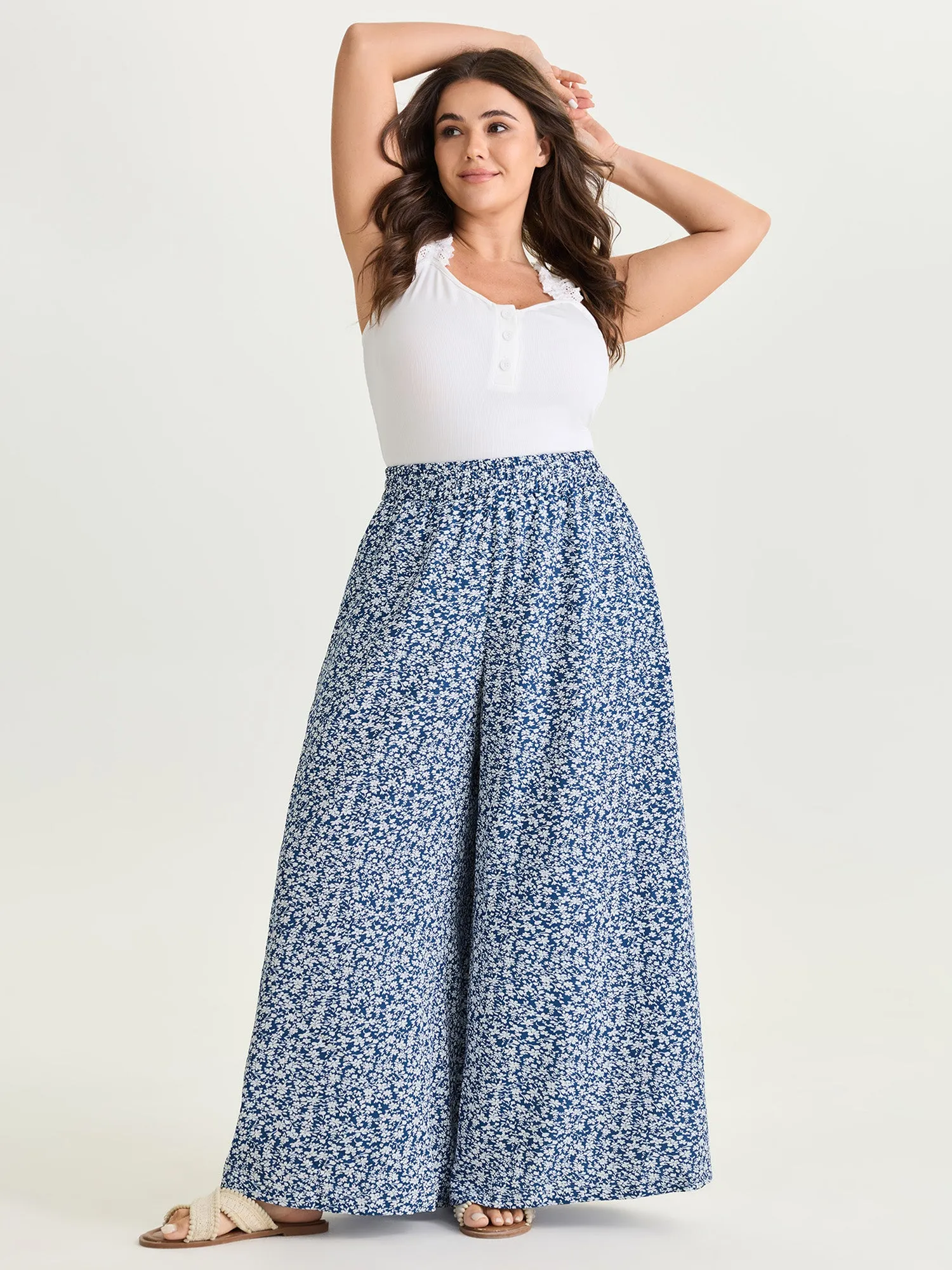 Micro Floral Print Wide-Leg Pants sold by Bloomchic