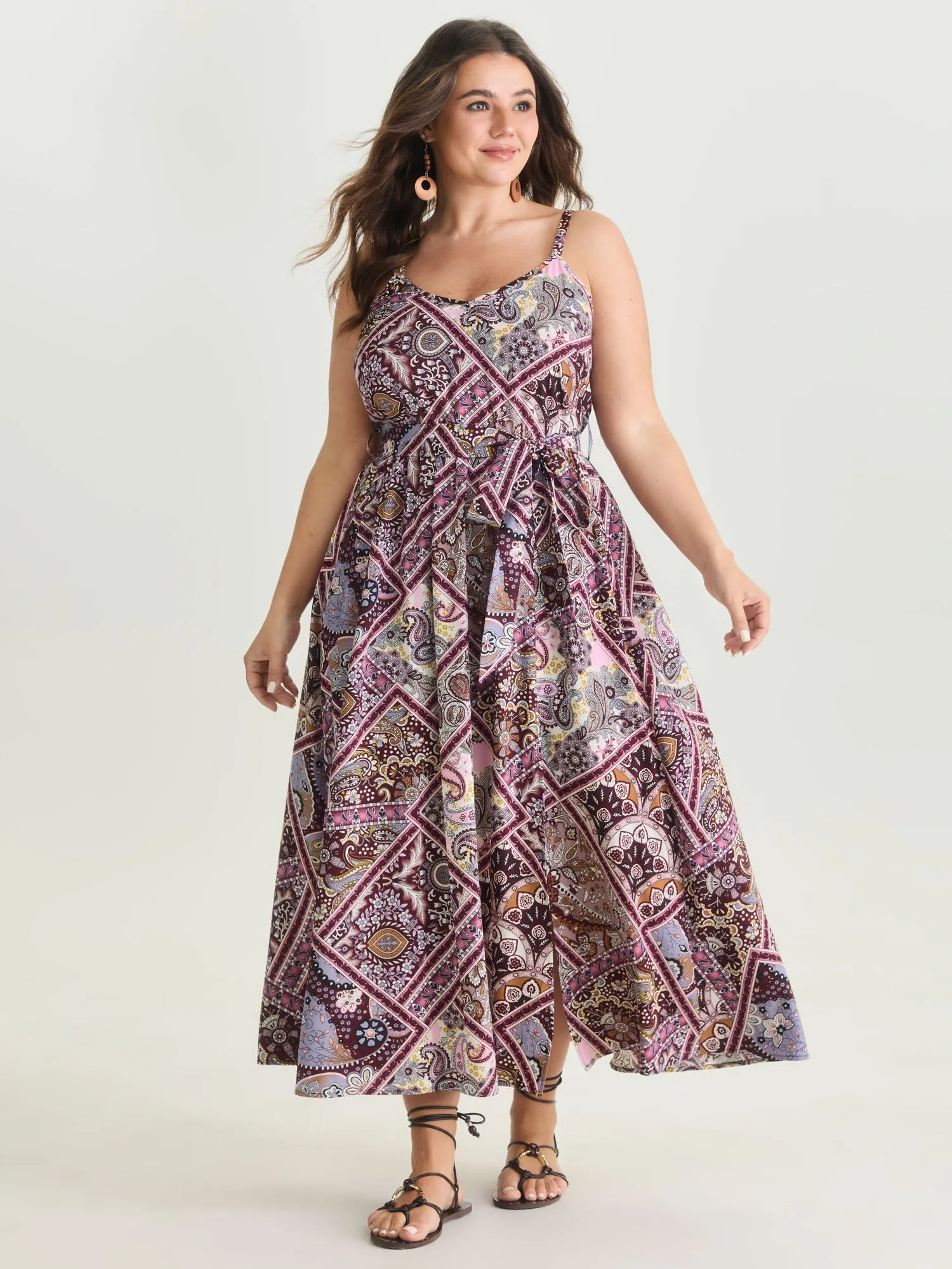 Geometric Paisley Print Waist-Tie Maxi Dress sold by Bloomchic product image thumbnail 3
