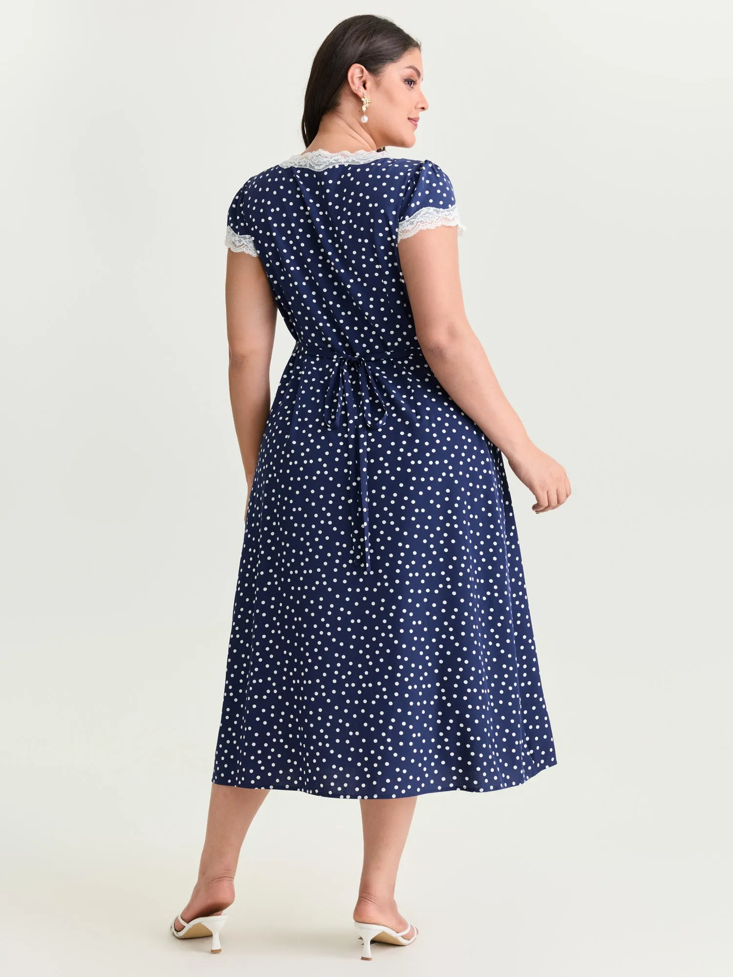 Polka Dots Lace Deep Neckline Midi Dress sold by Bloomchic product image thumbnail 3