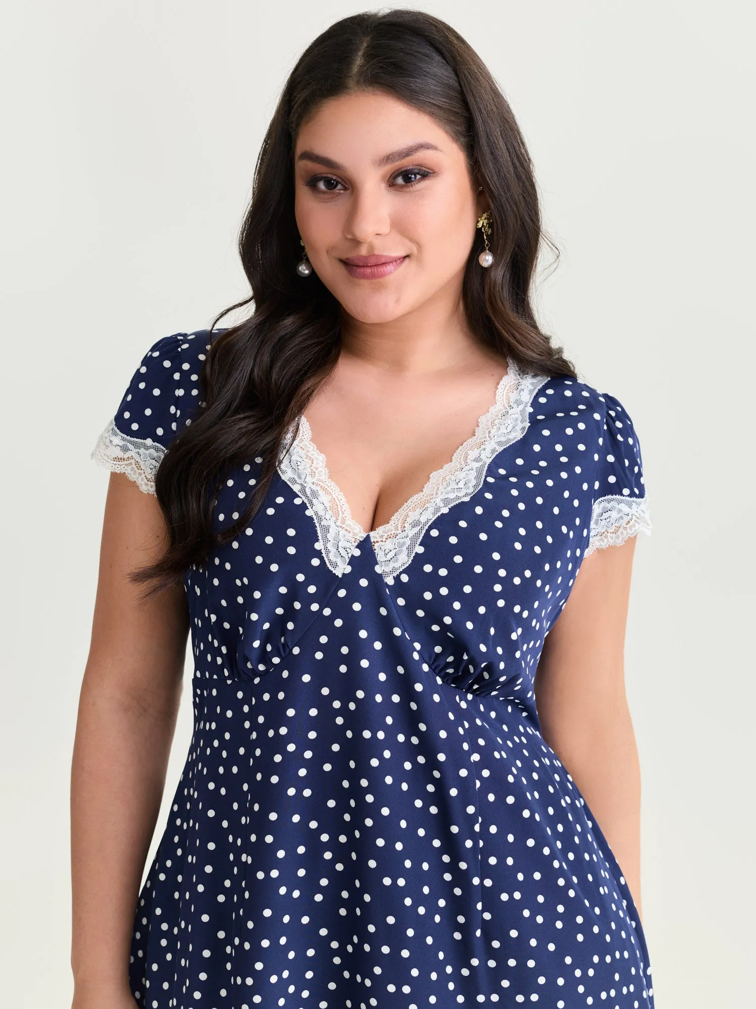 Polka Dots Lace Deep Neckline Midi Dress sold by Bloomchic product image thumbnail 2