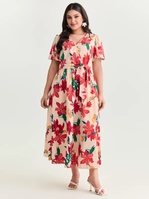Floral Mix Wrap Neck-Tie Maxi Dress made by Bloomchic