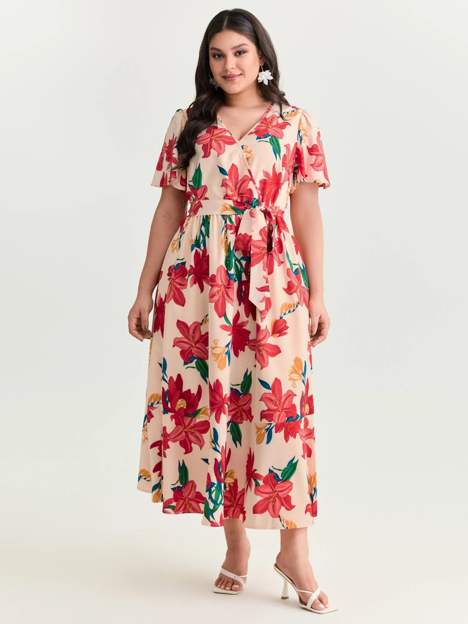 Floral Mix Wrap Neck-Tie Maxi Dress sold by Bloomchic