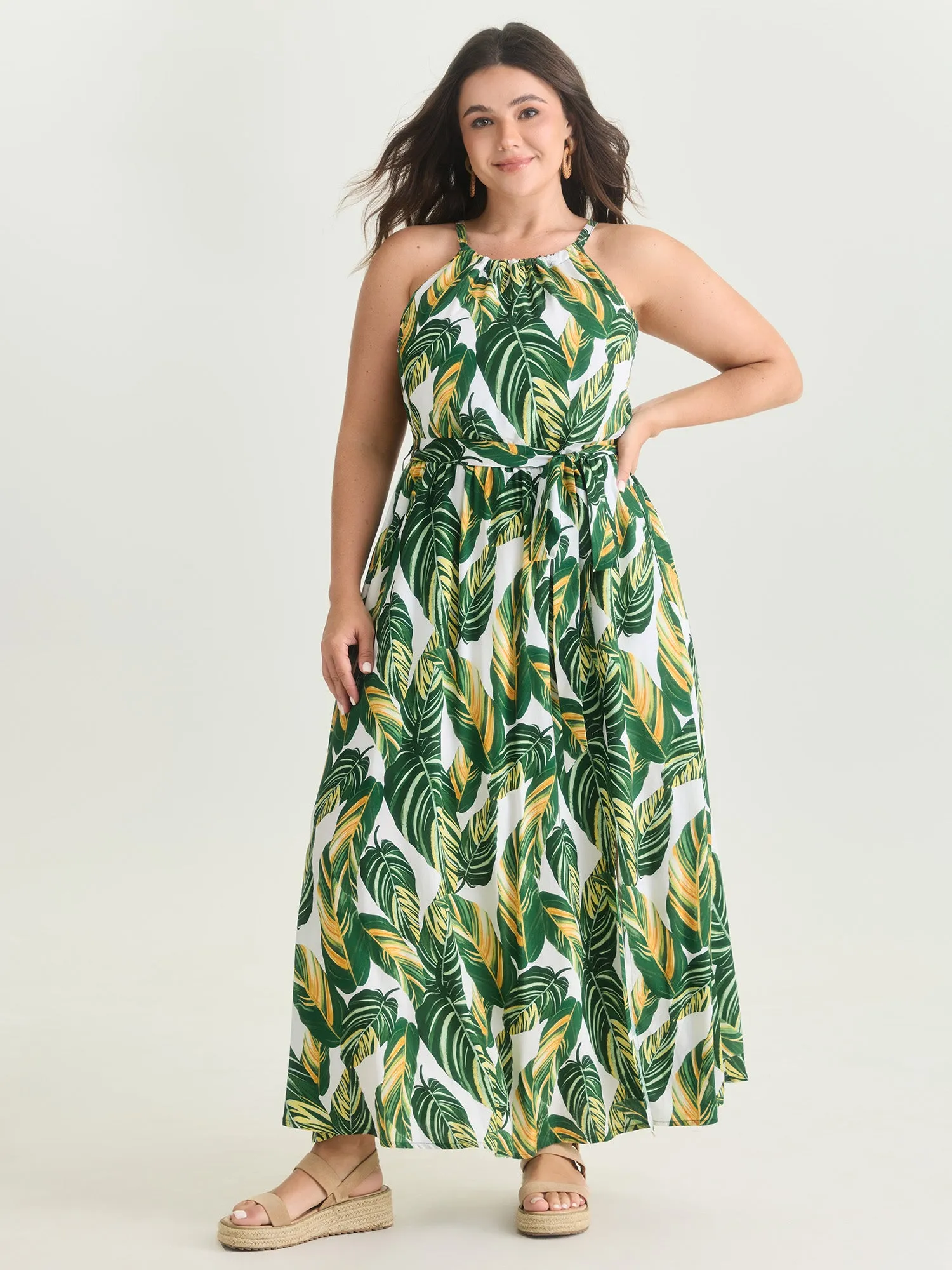 Breezy Tropical Print Halter Neckline Maxi Dress sold by Bloomchic product image thumbnail 4