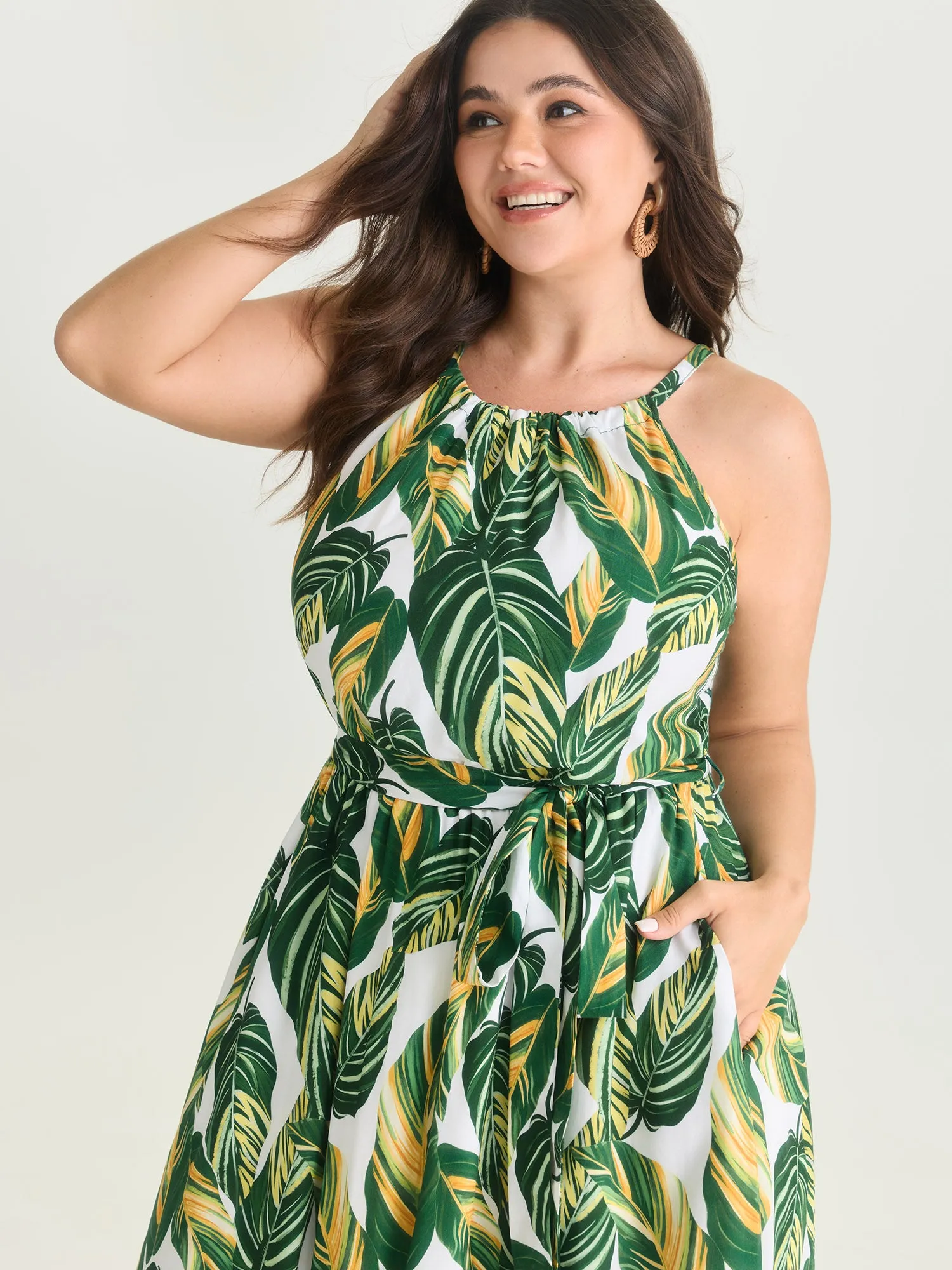 Breezy Tropical Print Halter Neckline Maxi Dress sold by Bloomchic product image thumbnail 3