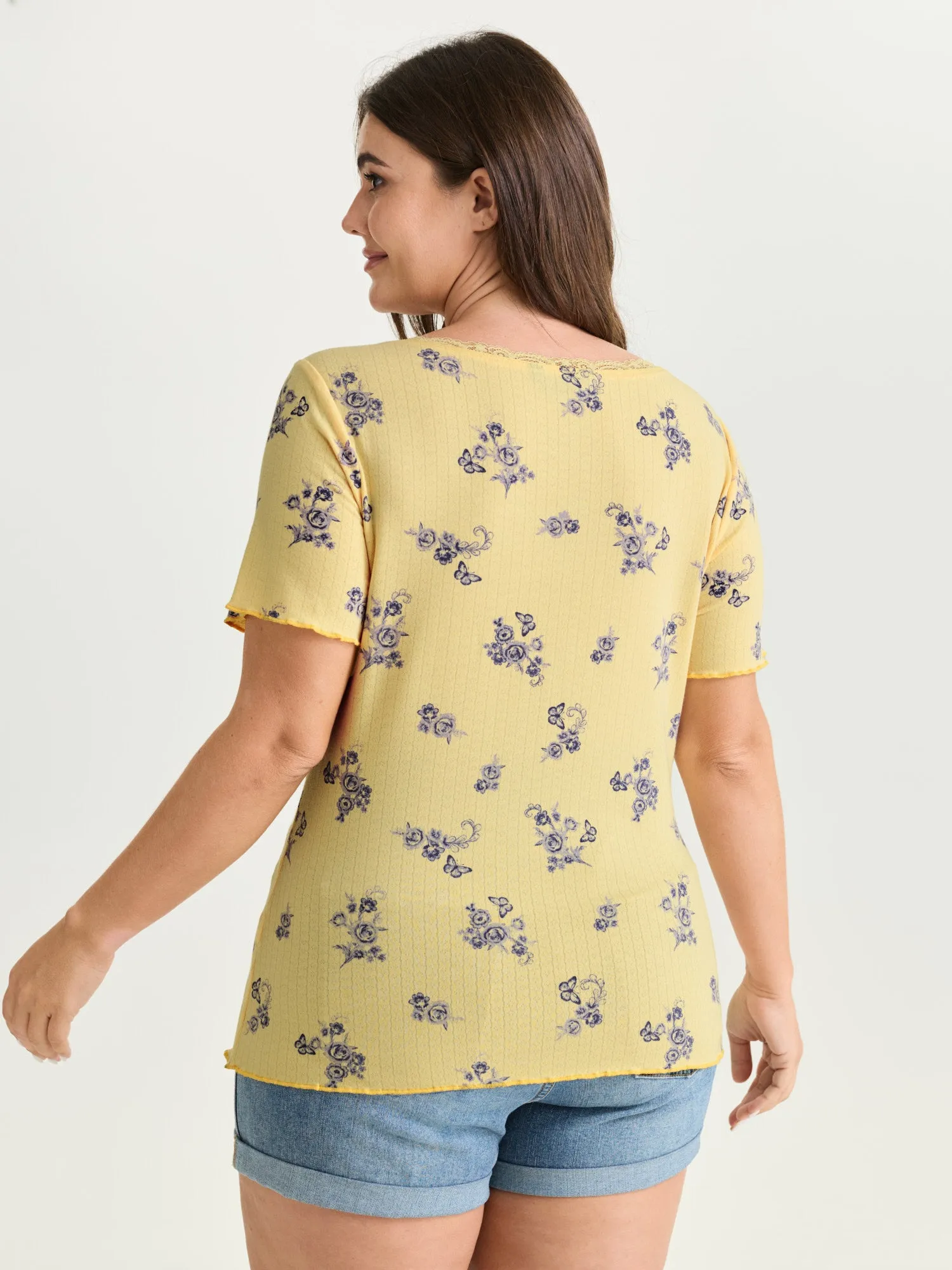 Floral Print Lace Round Neck T-Shirt sold by Bloomchic product image thumbnail 4