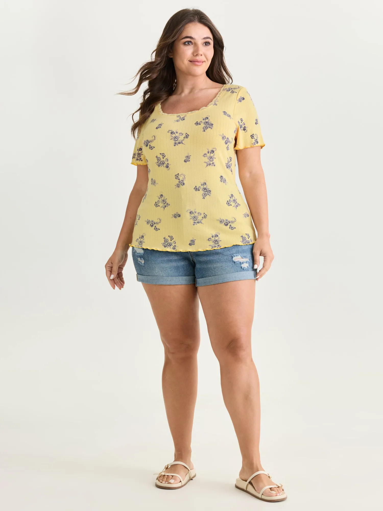 Floral Print Lace Round Neck T-Shirt sold by Bloomchic product image thumbnail 3