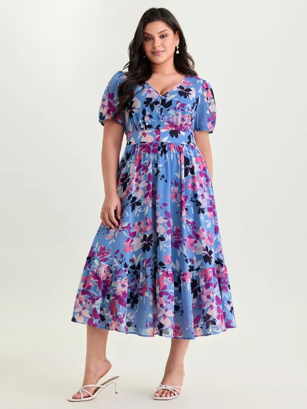 Island-Ready Floral Print V-Neckline Maxi Dress made by Bloomchic