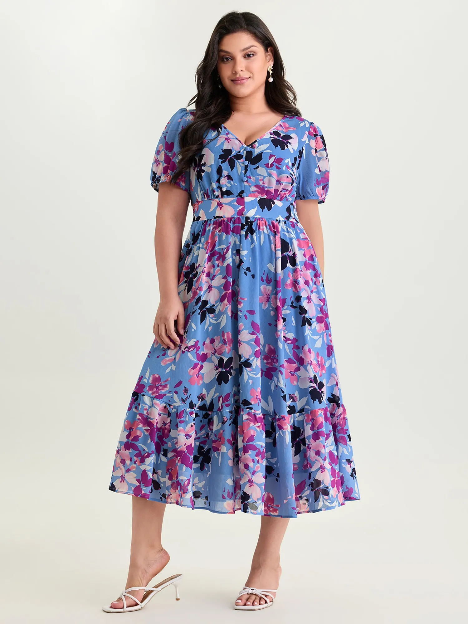 Island-Ready Floral Print V-Neckline Maxi Dress sold by Bloomchic