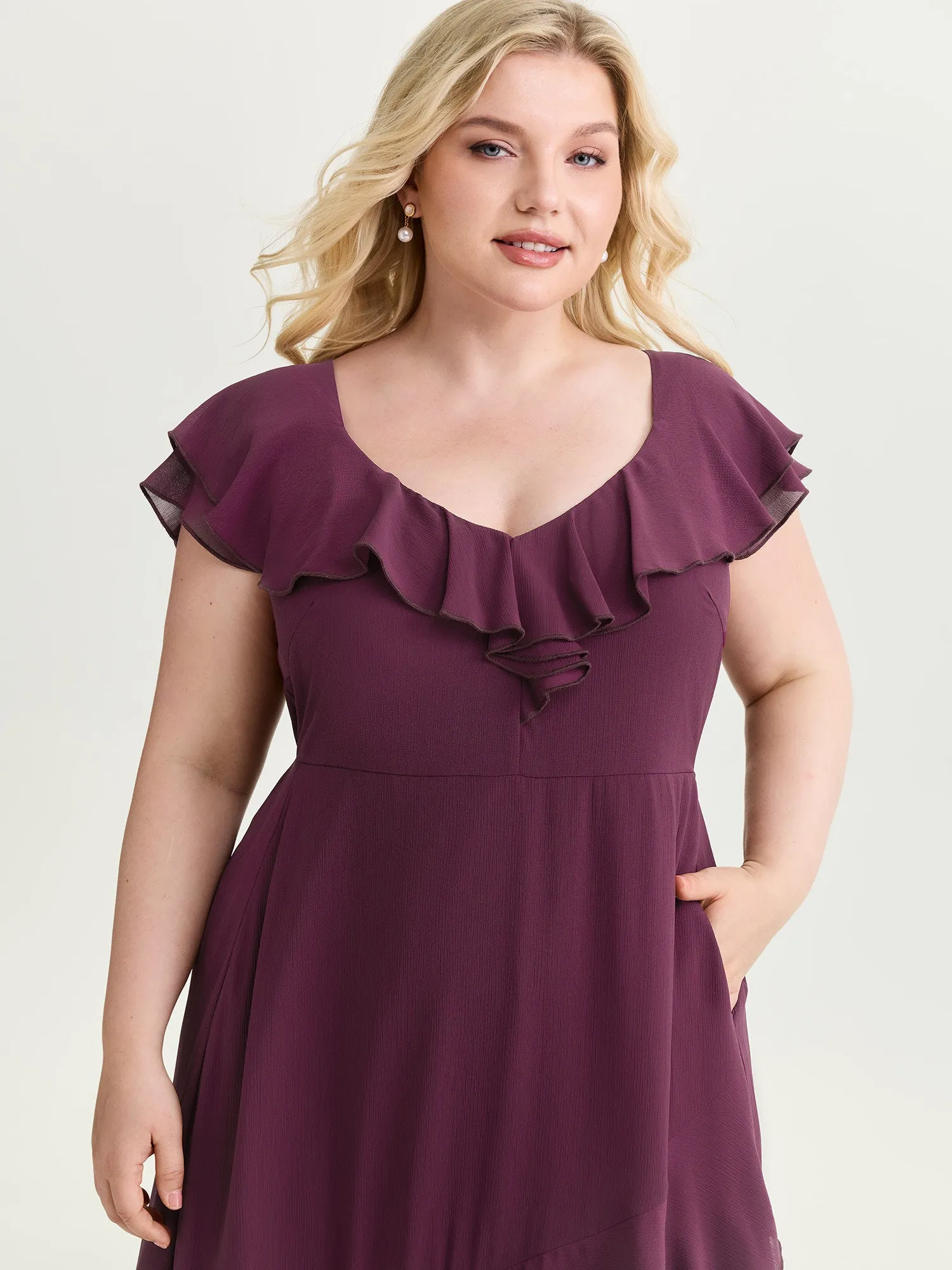 Ruffled Neckline Layered Hem Midi Dress sold by Bloomchic product image thumbnail 2