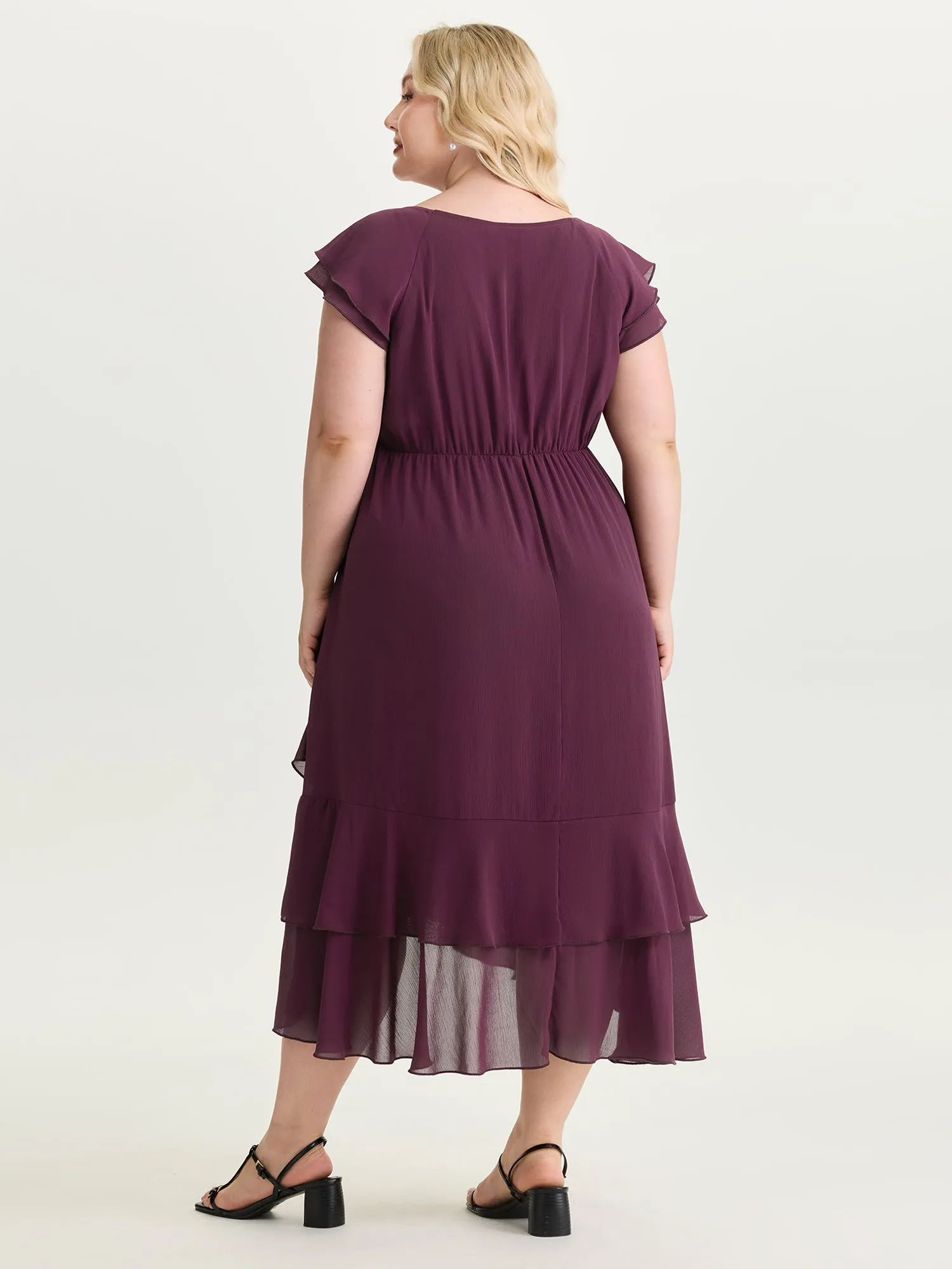 Ruffled Neckline Layered Hem Midi Dress sold by Bloomchic product image thumbnail 4