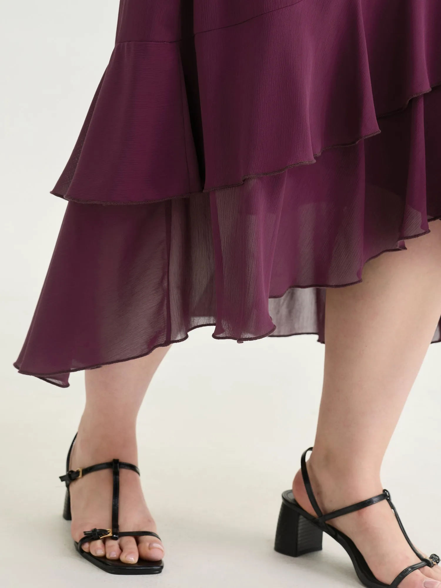 Ruffled Neckline Layered Hem Midi Dress sold by Bloomchic product image thumbnail 3