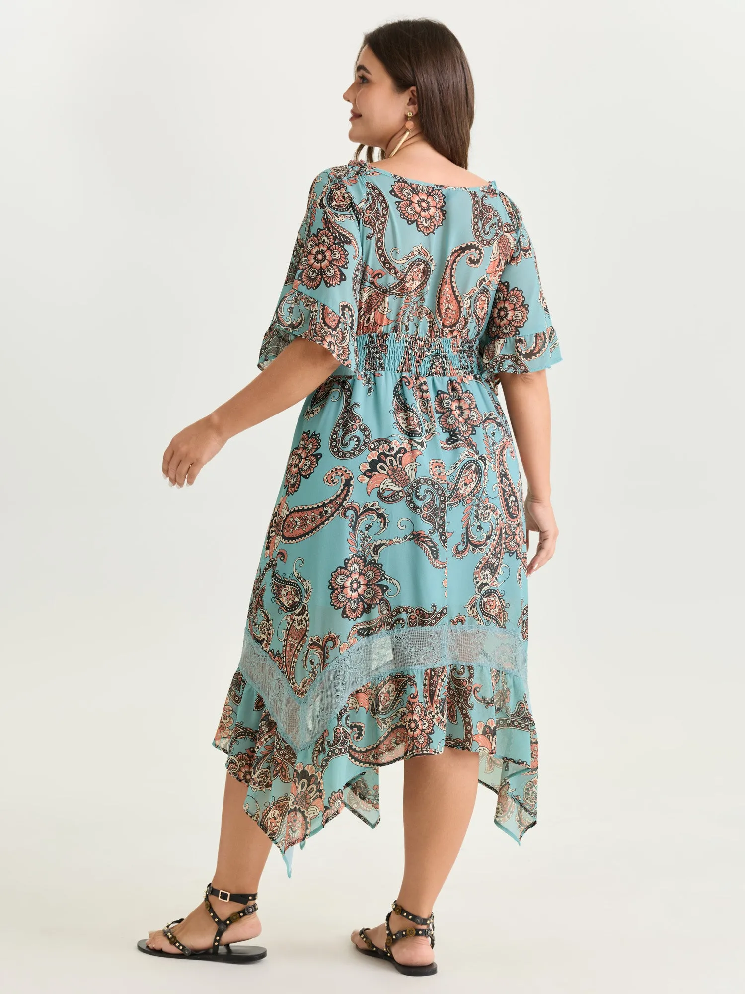 Floral Paisley Print High Low Hem Midi Dress sold by Bloomchic product image thumbnail 4